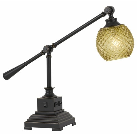 CAL LIGHTING 60W Brandon Metal Desk Lamp With Glass Shade And 2 Usb Outlets BO-2777DK